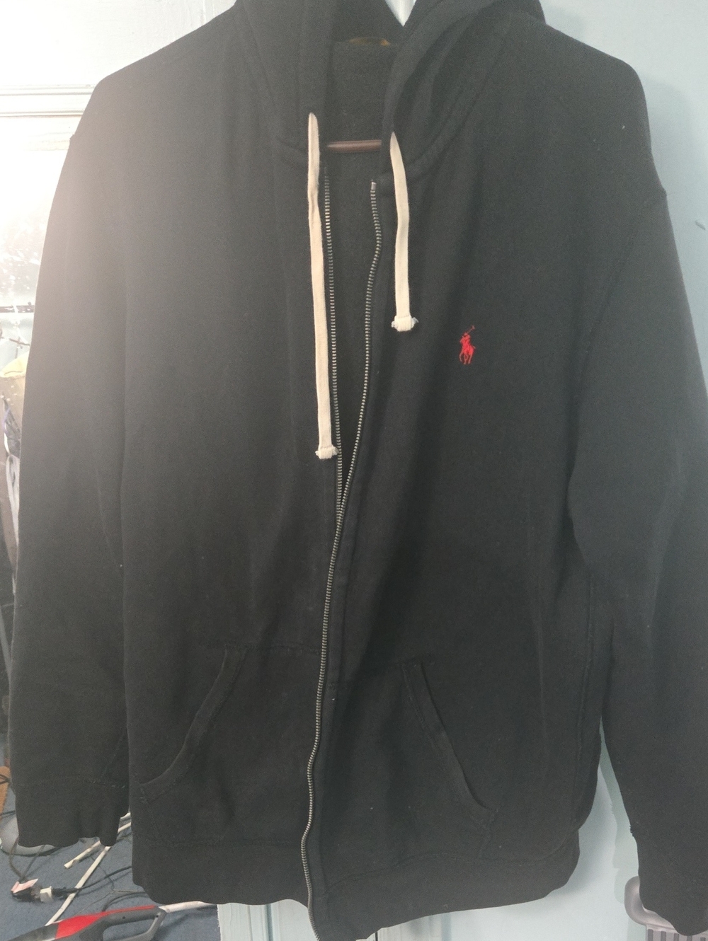 Polo by Ralph Lauren Black Zip-Up Hoodie with Red Pony